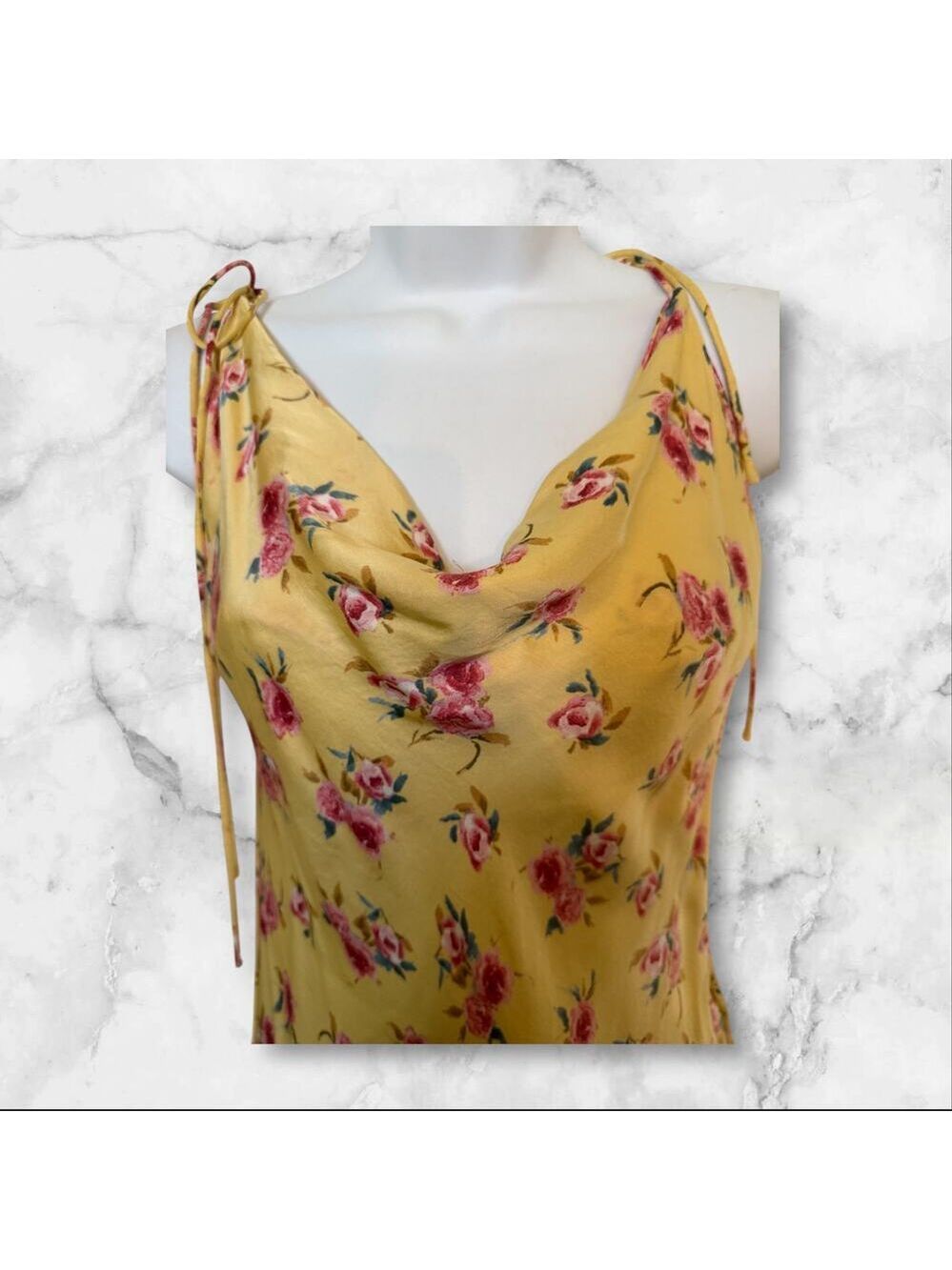 Zara Slip Dress Yellow w/Floral Pattertn 100% Viscose. L - Picture 3 of 11